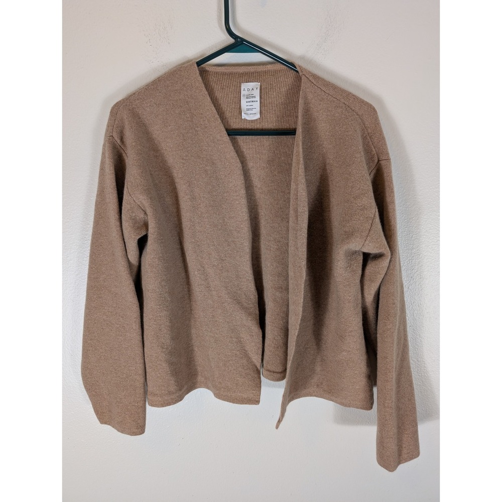 ADAY Women's M Soft Landing Cashmere Wool Open Front Cardigan Sweater Tan